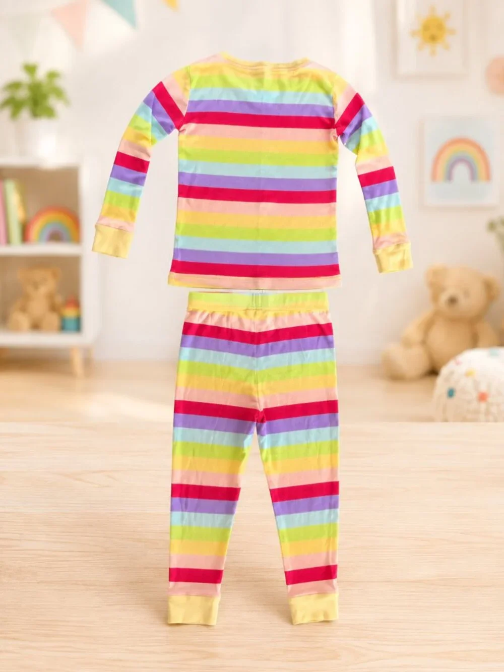 Leveret Kids Rainbow Striped Pajama Set Size 6 Long Sleeve Cotton PJs